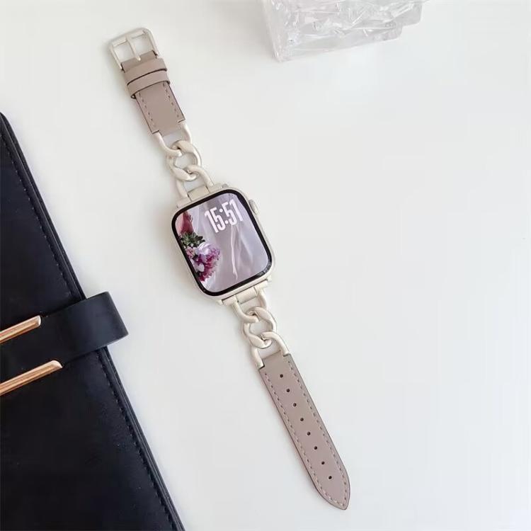 xDfind Denim Chain Metal Hybrid Leather Watch Band, For Apple Watch 42 / 44 / 45 / 46 / 49mm, For Apple Watch 38 / 40 / 41 / S10 42mm