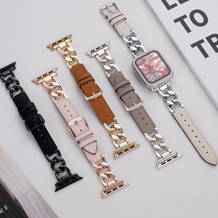 xDfind Denim Chain Metal Hybrid Leather Watch Band, For Apple Watch 42 / 44 / 45 / 46 / 49mm, For Apple Watch 38 / 40 / 41 / S10 42mm