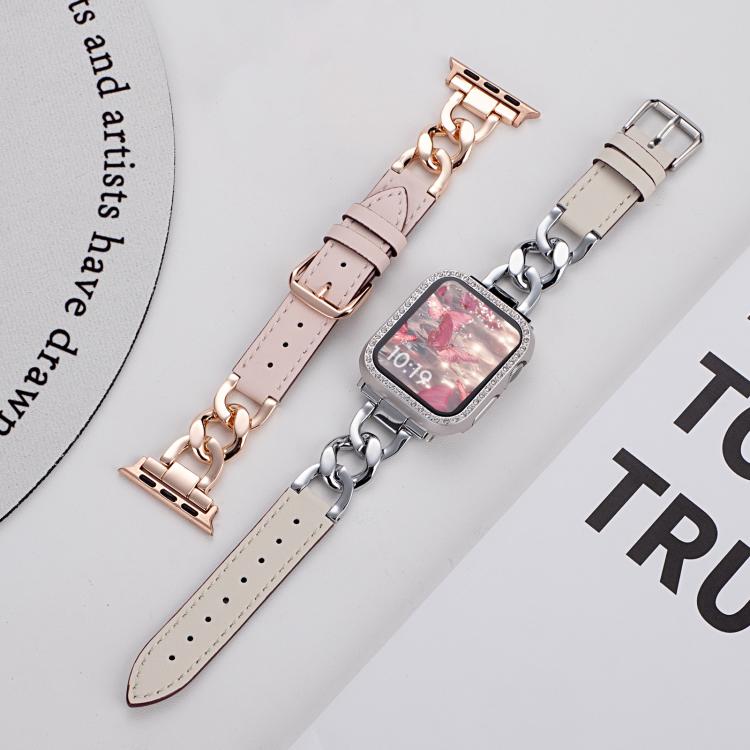 xDfind Denim Chain Metal Hybrid Leather Watch Band, For Apple Watch 42 / 44 / 45 / 46 / 49mm, For Apple Watch 38 / 40 / 41 / S10 42mm