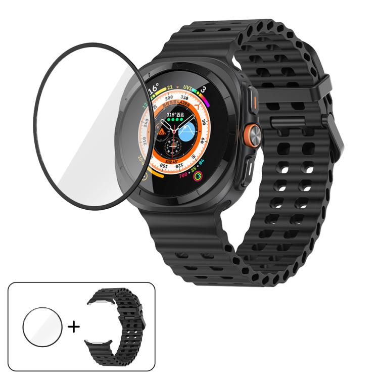 Marine Double Buckle Silicone Watch Band with 3D Curved Film, For Samsung Galaxy Watch Ultra 2025, For Samsung Galaxy Watch Ultra 47mm