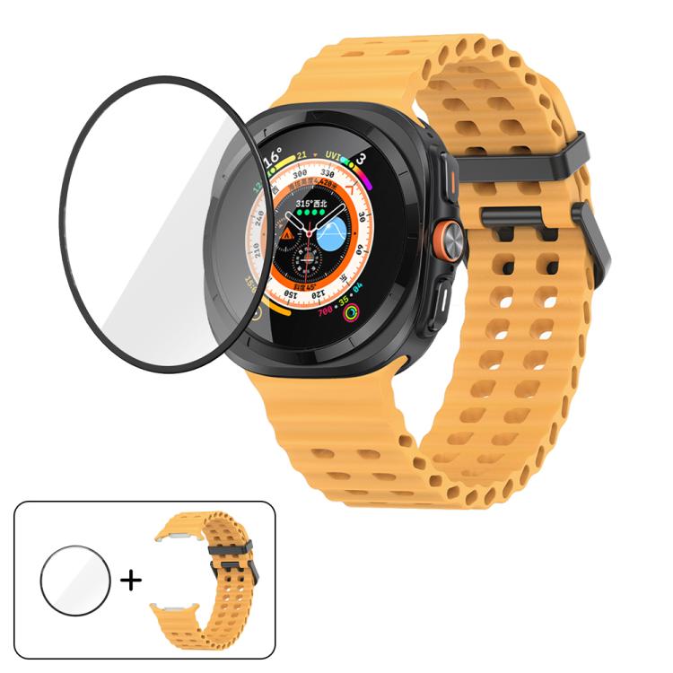 Marine Double Buckle Silicone Watch Band with 3D Curved Film, For Samsung Galaxy Watch Ultra 2025, For Samsung Galaxy Watch Ultra 47mm