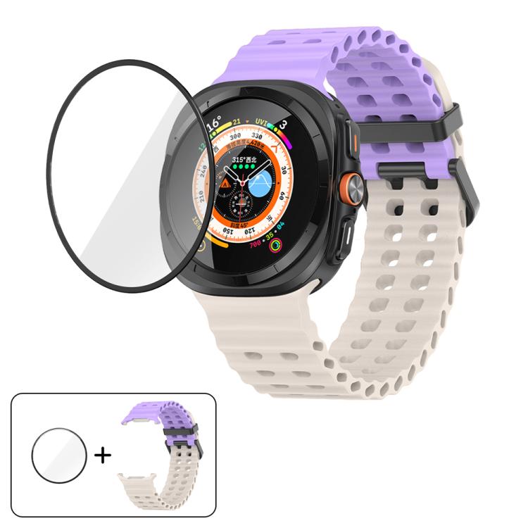 Marine Double Buckle Silicone Watch Band with 3D Curved Film, For Samsung Galaxy Watch Ultra 2025, For Samsung Galaxy Watch Ultra 47mm