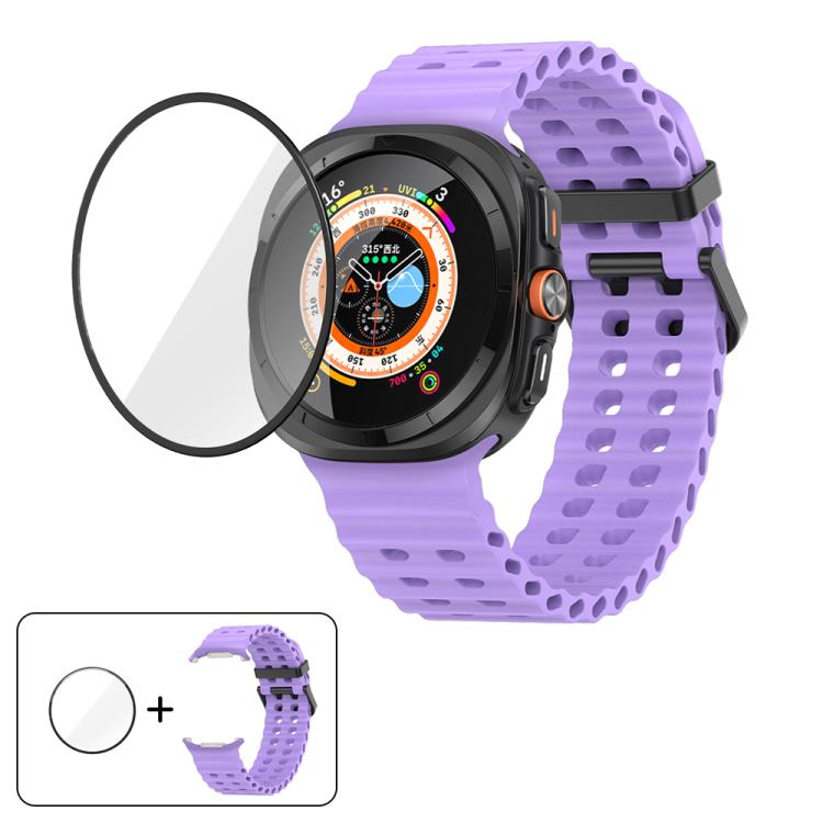 Marine Double Buckle Silicone Watch Band with 3D Curved Film, For Samsung Galaxy Watch Ultra 2025, For Samsung Galaxy Watch Ultra 47mm