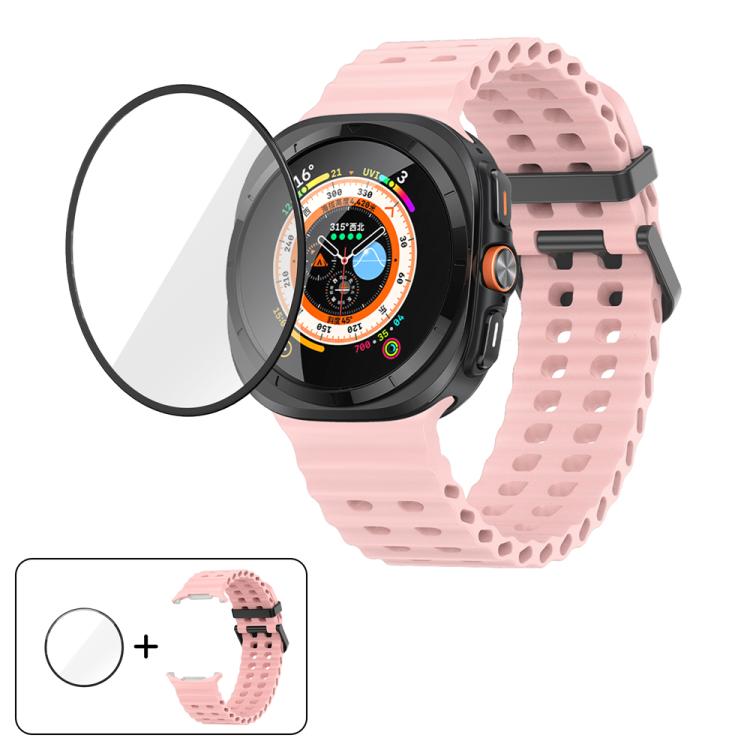 Marine Double Buckle Silicone Watch Band with 3D Curved Film, For Samsung Galaxy Watch Ultra 2025, For Samsung Galaxy Watch Ultra 47mm