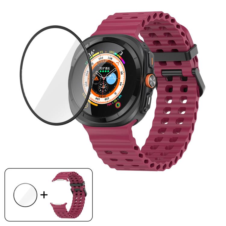 Marine Double Buckle Silicone Watch Band with 3D Curved Film, For Samsung Galaxy Watch Ultra 2025, For Samsung Galaxy Watch Ultra 47mm