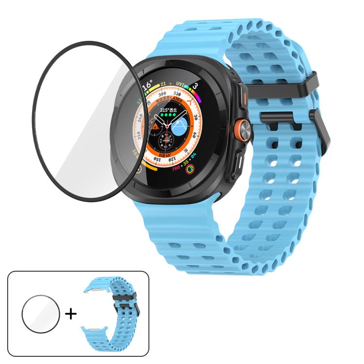 Marine Double Buckle Silicone Watch Band with 3D Curved Film, For Samsung Galaxy Watch Ultra 2025, For Samsung Galaxy Watch Ultra 47mm