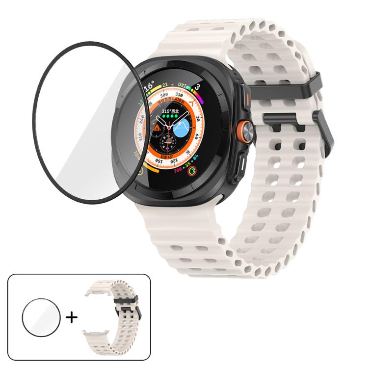 Marine Double Buckle Silicone Watch Band with 3D Curved Film, For Samsung Galaxy Watch Ultra 2025, For Samsung Galaxy Watch Ultra 47mm