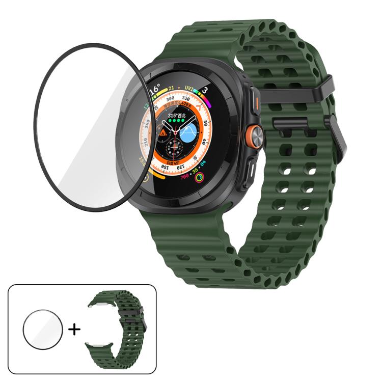 Marine Double Buckle Silicone Watch Band with 3D Curved Film, For Samsung Galaxy Watch Ultra 2025, For Samsung Galaxy Watch Ultra 47mm