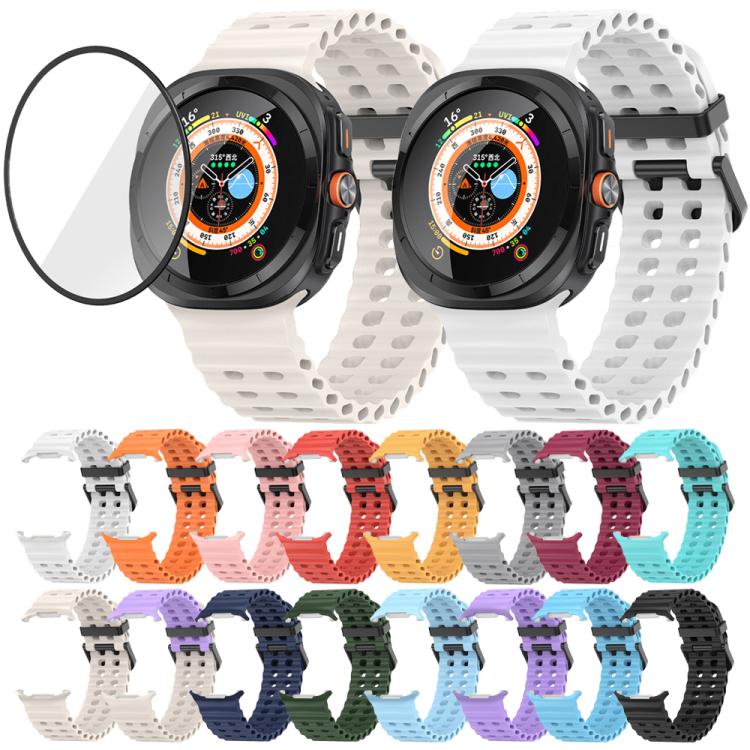 Marine Double Buckle Silicone Watch Band with 3D Curved Film, For Samsung Galaxy Watch Ultra 2025, For Samsung Galaxy Watch Ultra 47mm