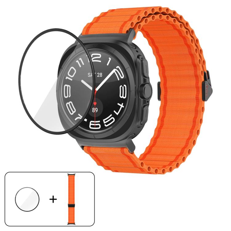 Marine Loop Nylon Watch Band with 3D Curved Film, For Samsung Galaxy Watch Ultra 2025, For Samsung Galaxy Watch Ultra 47mm