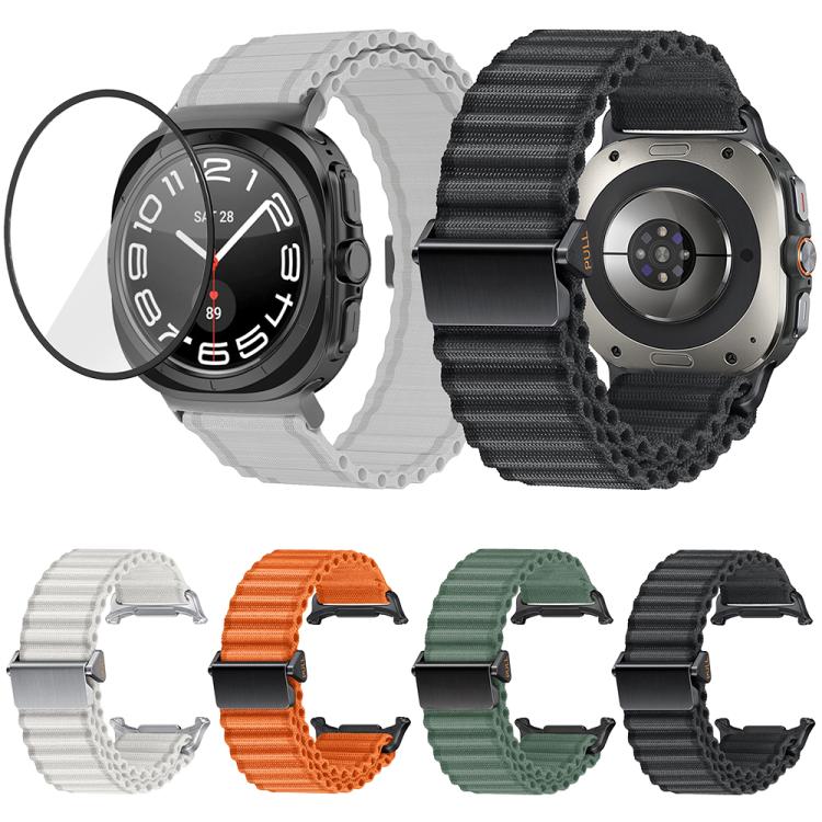 Marine Loop Nylon Watch Band with 3D Curved Film, For Samsung Galaxy Watch Ultra 2025, For Samsung Galaxy Watch Ultra 47mm