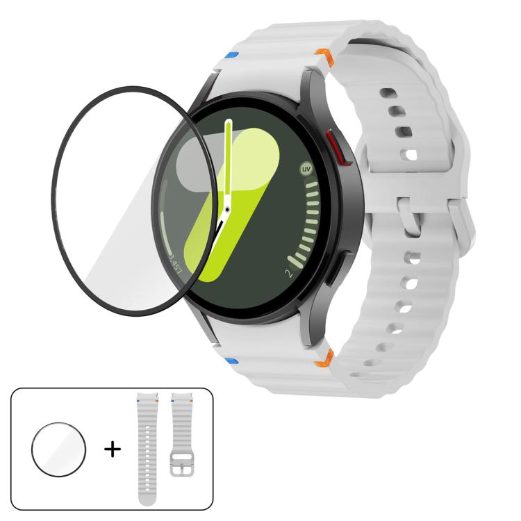 سوار ساعة سيليكون بخياطة متموجة مع فيلم منحني ثلاثي الأبعاد، لساعات Samsung Galaxy Watch6 مقاس 44مم، وSamsung Galaxy Watch6 مقاس 40مم، وSamsung Galaxy Watch6 Classic مقاس 43مم، وSamsung Galaxy Watch5 مقاس 44مم