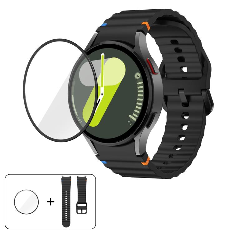Wave Stitching Silicone Watch Band with 3D Curved Film, For Samsung Galaxy Watch5 Pro 45mm, For Samsung Galaxy Watch5 40mm, For Samsung Galaxy Watch4 44mm, For Samsung Galaxy Watch4 40mm