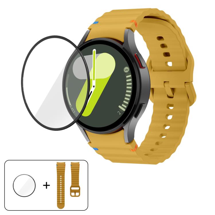 سوار ساعة سيليكون بخياطة متموجة مع فيلم منحني ثلاثي الأبعاد، لساعات Samsung Galaxy Watch6 مقاس 44مم، وSamsung Galaxy Watch6 مقاس 40مم، وSamsung Galaxy Watch6 Classic مقاس 43مم، وSamsung Galaxy Watch5 مقاس 44مم