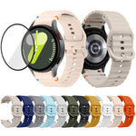 سوار ساعة سيليكون بتطريز متموج مع فيلم منحني ثلاثي الأبعاد، لساعات Samsung Galaxy Watch4 Classic 46mm، Samsung Galaxy Watch4 Classic 42mm، Samsung Galaxy Watch5 Active 40mm، Samsung Galaxy Watch5 Active 44mm