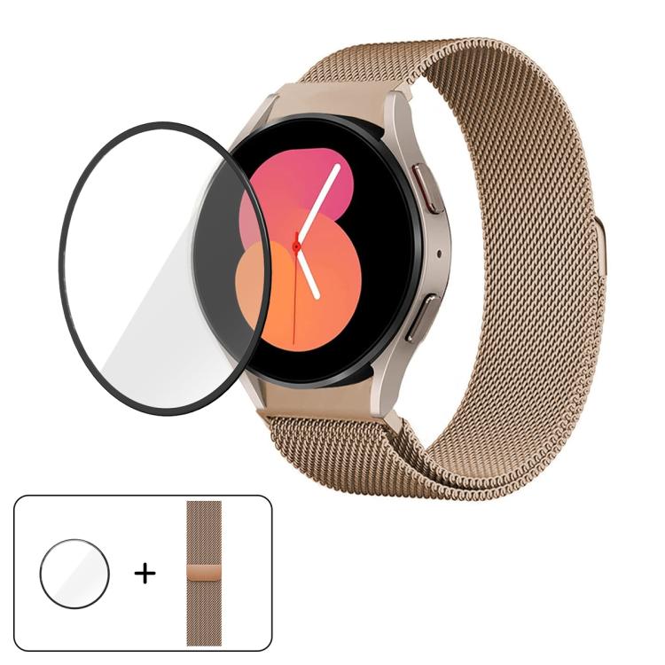 Milanese Magnetic Stainless Steel Watch Band with 3D Curved Film, For Samsung Galaxy Watch6 Classic 43mm, For Samsung Galaxy Watch5 44mm, For Samsung Galaxy Watch5 Pro 45mm, For Samsung Galaxy Watch5 40mm, For Samsung Galaxy Watch4 44mm                ...