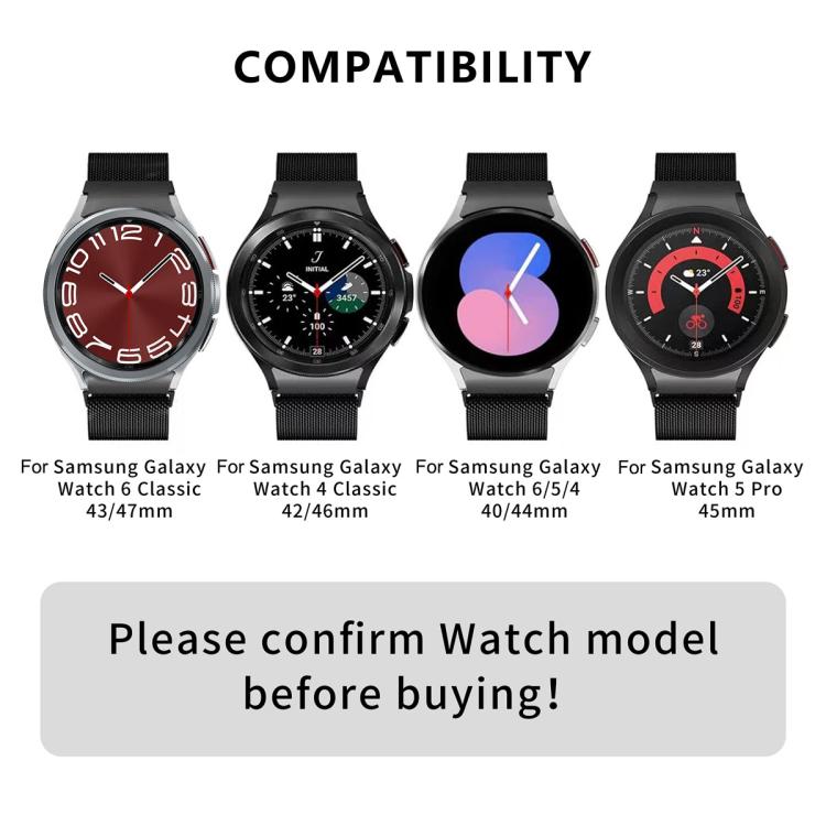 Milanese Magnetic Stainless Steel Watch Band with 3D Curved Film, For Samsung Galaxy Watch4 Classic 46mm, For Samsung Galaxy Watch4 Classic 42mm, For Samsung Galaxy Watch5 Active 40mm, For Samsung Galaxy Watch5 Active 44mm                              ...