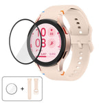 سوار ساعة سيليكون بتطريز عادي مع فيلم منحني ثلاثي الأبعاد، لساعات Samsung Galaxy Watch4 Classic 46mm، Samsung Galaxy Watch4 Classic 42mm، Samsung Galaxy Watch5 Active 40mm، Samsung Galaxy Watch5 Active 44mm