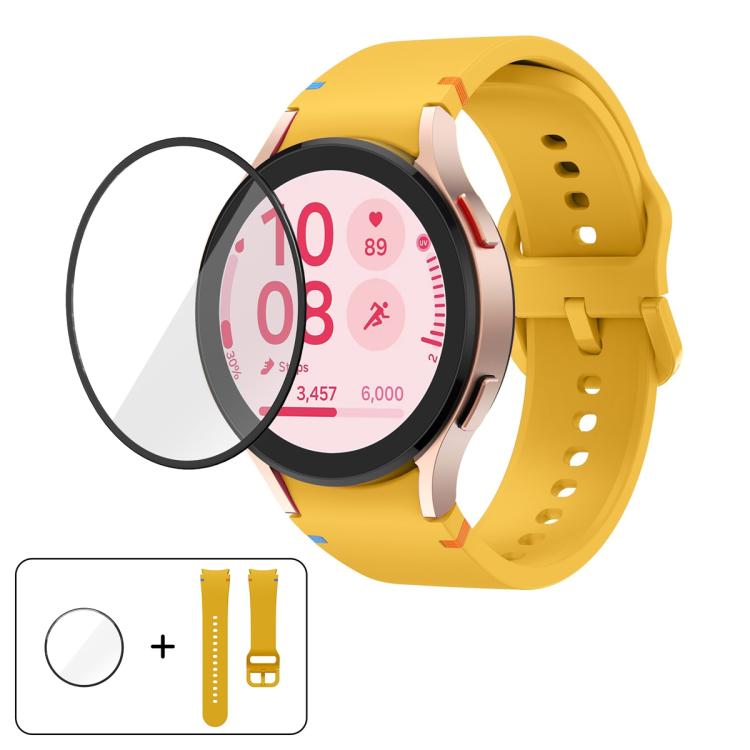 سوار ساعة سيليكون بتطريز عادي مع فيلم منحني ثلاثي الأبعاد، لساعات Samsung Galaxy Watch4 Classic 46mm، Samsung Galaxy Watch4 Classic 42mm، Samsung Galaxy Watch5 Active 40mm، Samsung Galaxy Watch5 Active 44mm
