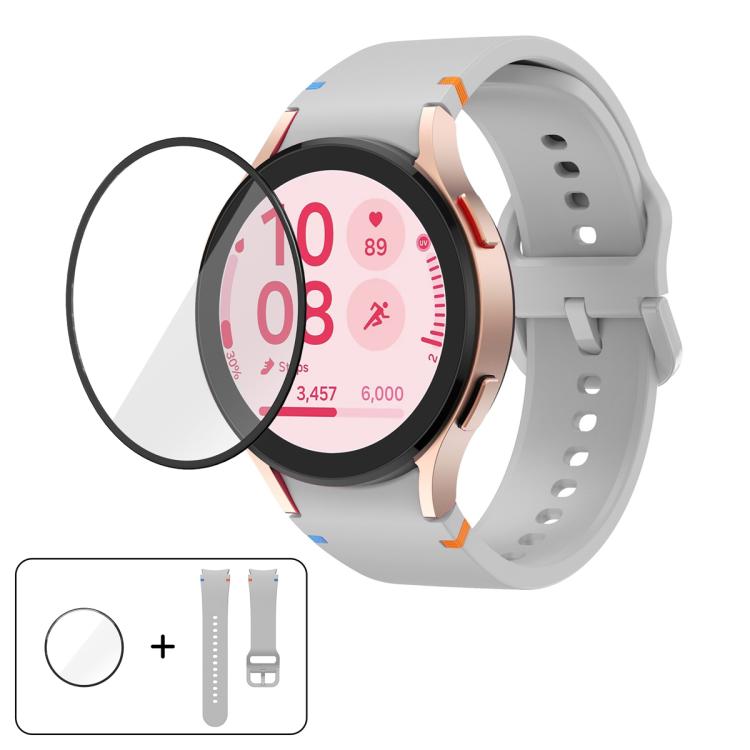 سوار ساعة سيليكون بتطريز عادي مع فيلم منحني ثلاثي الأبعاد، لساعات Samsung Galaxy Watch4 Classic 46mm، Samsung Galaxy Watch4 Classic 42mm، Samsung Galaxy Watch5 Active 40mm، Samsung Galaxy Watch5 Active 44mm