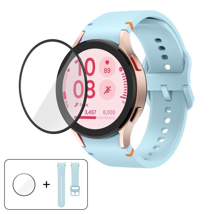 سوار ساعة سيليكون بتطريز عادي مع فيلم منحني ثلاثي الأبعاد، لساعات Samsung Galaxy Watch4 Classic 46mm، Samsung Galaxy Watch4 Classic 42mm، Samsung Galaxy Watch5 Active 40mm، Samsung Galaxy Watch5 Active 44mm