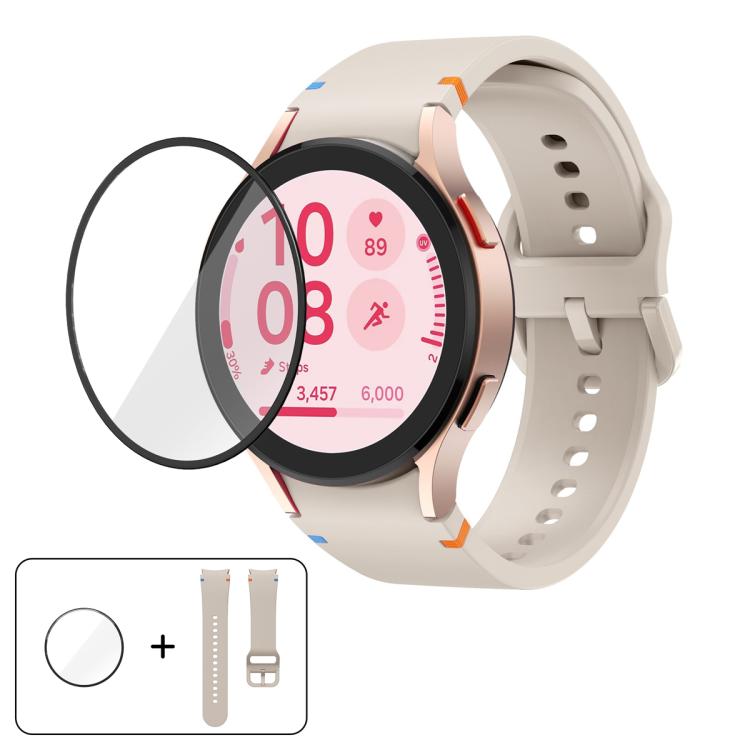 سوار ساعة سيليكون بتطريز عادي مع فيلم منحني ثلاثي الأبعاد، لساعات Samsung Galaxy Watch4 Classic 46mm، Samsung Galaxy Watch4 Classic 42mm، Samsung Galaxy Watch5 Active 40mm، Samsung Galaxy Watch5 Active 44mm