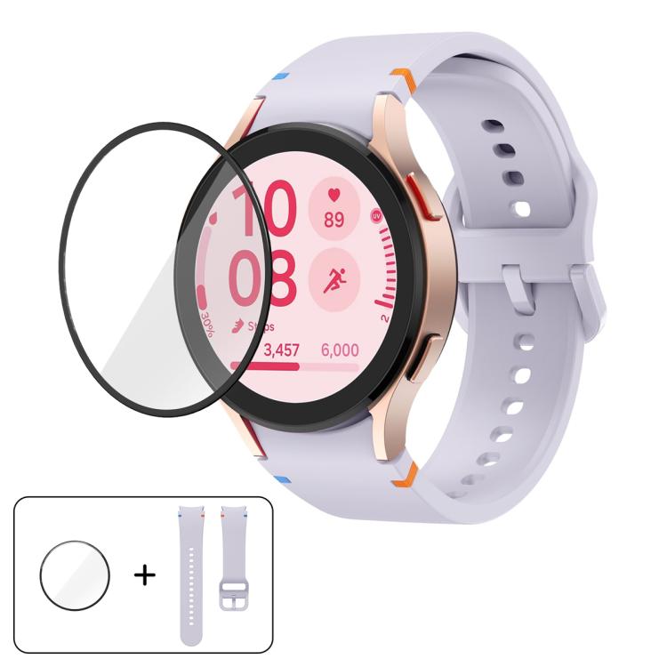 سوار ساعة سيليكون بتطريز عادي مع فيلم منحني ثلاثي الأبعاد، لساعات Samsung Galaxy Watch4 Classic 46mm، Samsung Galaxy Watch4 Classic 42mm، Samsung Galaxy Watch5 Active 40mm، Samsung Galaxy Watch5 Active 44mm