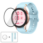 سوار ساعة سيليكون بتطريز عادي مع فيلم منحني ثلاثي الأبعاد، لساعات Samsung Galaxy Watch4 Classic 46mm، Samsung Galaxy Watch4 Classic 42mm، Samsung Galaxy Watch5 Active 40mm، Samsung Galaxy Watch5 Active 44mm