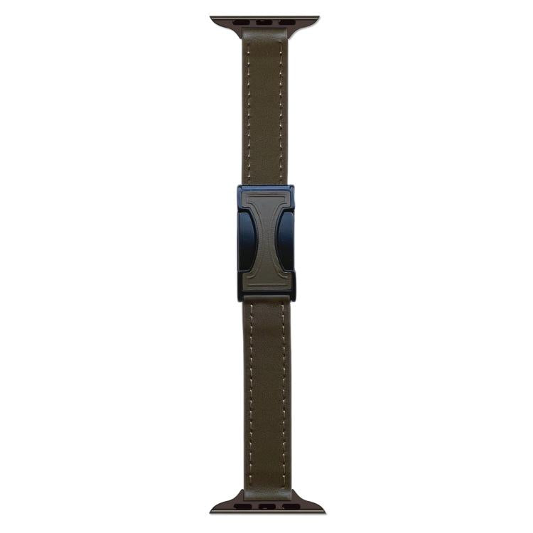 Magnetic Buckle 14mm Plain Genuine Leather Watch Band, For Apple Watch 46mm / 49mm / 45mm / 44mm, For Apple Watch 42mm / 41mm / 40mm / 38mm