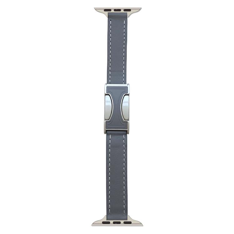 Magnetic Buckle 14mm Plain Genuine Leather Watch Band, For Apple Watch 46mm / 49mm / 45mm / 44mm, For Apple Watch 42mm / 41mm / 40mm / 38mm