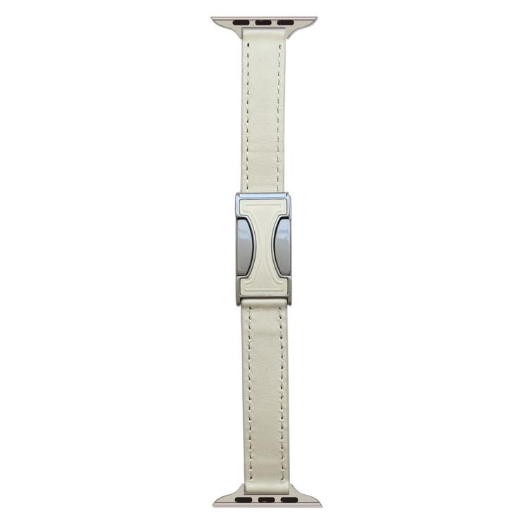 Magnetic Buckle 14mm Plain Genuine Leather Watch Band, For Apple Watch 46mm / 49mm / 45mm / 44mm, For Apple Watch 42mm / 41mm / 40mm / 38mm