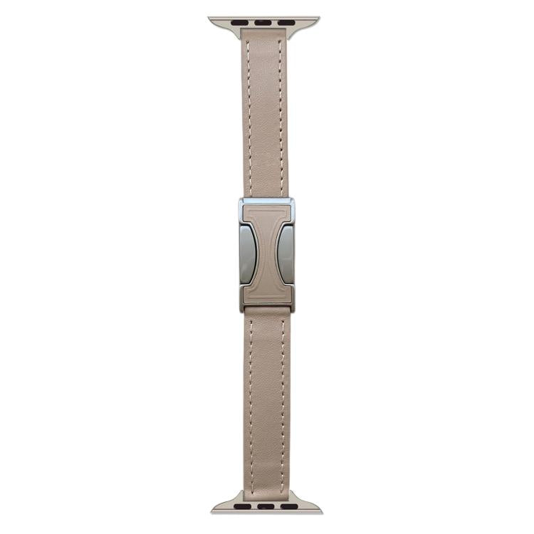 Magnetic Buckle 14mm Plain Genuine Leather Watch Band, For Apple Watch 46mm / 49mm / 45mm / 44mm, For Apple Watch 42mm / 41mm / 40mm / 38mm