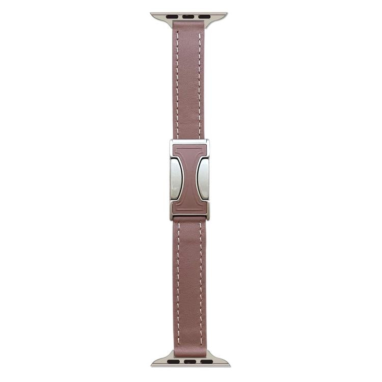 Magnetic Buckle 14mm Plain Genuine Leather Watch Band, For Apple Watch 46mm / 49mm / 45mm / 44mm, For Apple Watch 42mm / 41mm / 40mm / 38mm