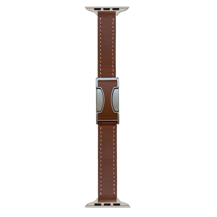 Magnetic Buckle 14mm Plain Genuine Leather Watch Band, For Apple Watch 46mm / 49mm / 45mm / 44mm, For Apple Watch 42mm / 41mm / 40mm / 38mm