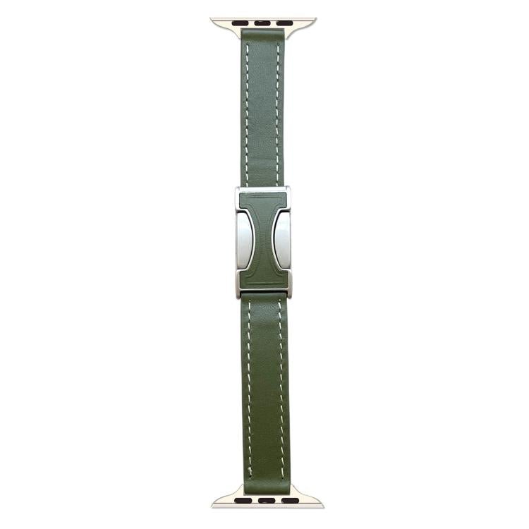 Magnetic Buckle 14mm Plain Genuine Leather Watch Band, For Apple Watch 46mm / 49mm / 45mm / 44mm, For Apple Watch 42mm / 41mm / 40mm / 38mm