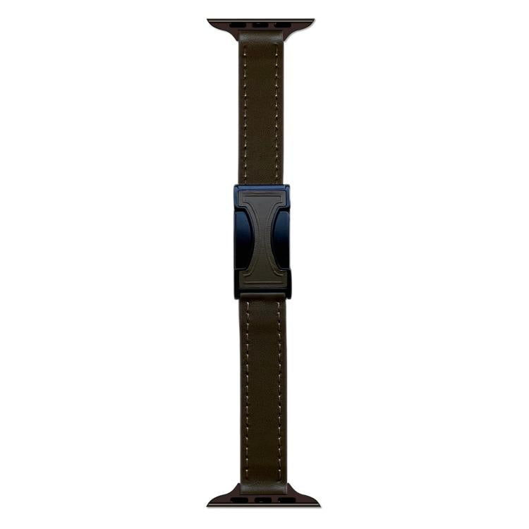 Magnetic Buckle 14mm Plain Genuine Leather Watch Band, For Apple Watch 46mm / 49mm / 45mm / 44mm, For Apple Watch 42mm / 41mm / 40mm / 38mm