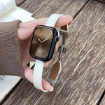 Magnetic Buckle 14mm Plain Genuine Leather Watch Band, For Apple Watch 46mm / 49mm / 45mm / 44mm, For Apple Watch 42mm / 41mm / 40mm / 38mm