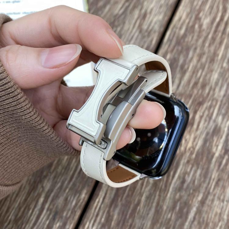 Magnetic Buckle 14mm Plain Genuine Leather Watch Band, For Apple Watch 46mm / 49mm / 45mm / 44mm, For Apple Watch 42mm / 41mm / 40mm / 38mm