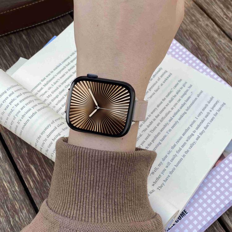 Magnetic Buckle 14mm Plain Genuine Leather Watch Band, For Apple Watch 46mm / 49mm / 45mm / 44mm, For Apple Watch 42mm / 41mm / 40mm / 38mm