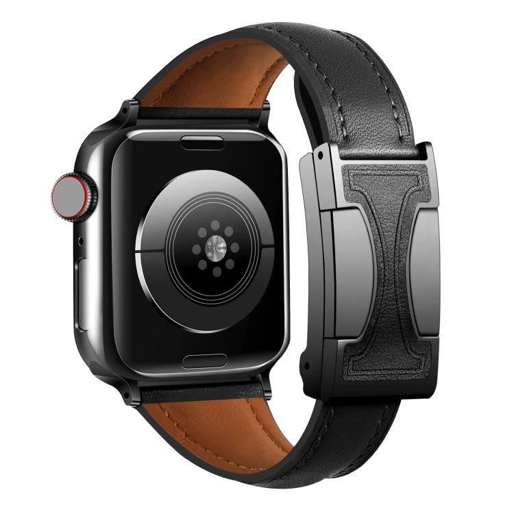 Magnetic Buckle Small Waist Plain Genuine Leather Watch Band, For Apple Watch 46mm / 49mm / 45mm / 44mm, For Apple Watch 42mm / 41mm / 40mm / 38mm