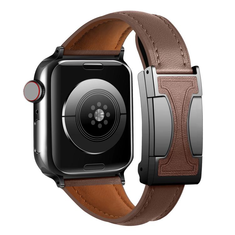 Magnetic Buckle Small Waist Plain Genuine Leather Watch Band, For Apple Watch 46mm / 49mm / 45mm / 44mm, For Apple Watch 42mm / 41mm / 40mm / 38mm