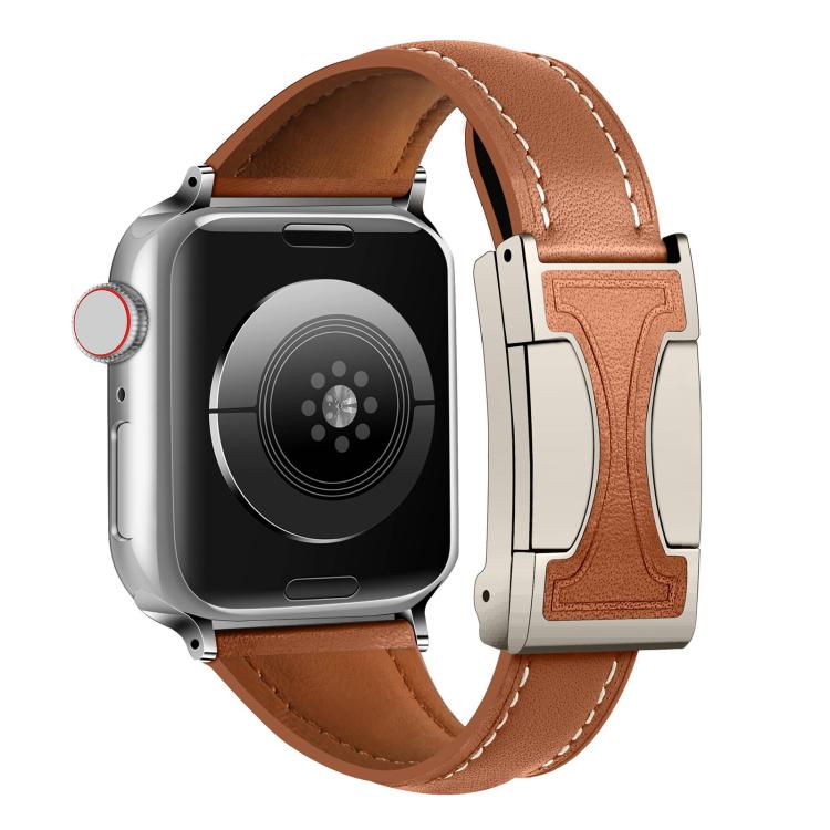 Magnetic Buckle Small Waist Plain Genuine Leather Watch Band, For Apple Watch 46mm / 49mm / 45mm / 44mm, For Apple Watch 42mm / 41mm / 40mm / 38mm