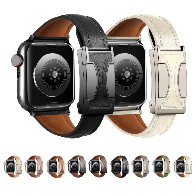Magnetic Buckle Small Waist Plain Genuine Leather Watch Band, For Apple Watch 46mm / 49mm / 45mm / 44mm, For Apple Watch 42mm / 41mm / 40mm / 38mm