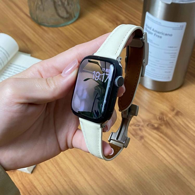 Magnetic Buckle Small Waist Plain Genuine Leather Watch Band, For Apple Watch 46mm / 49mm / 45mm / 44mm, For Apple Watch 42mm / 41mm / 40mm / 38mm
