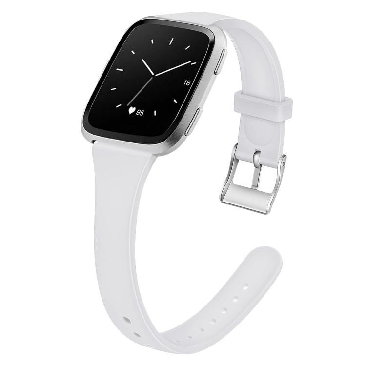 For Fitbit Versa 2 / Versa / Versa Lite xDfind Silver Buckle Slim Solid Color Silicone Watch Band, S, L