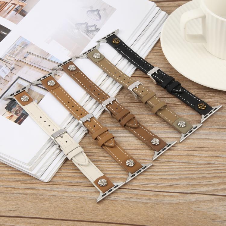 Rivet Camellia Skin Feel Microfiber Leather Watch Band, For Apple Watch 46mm / 49mm / 45mm / 44mm, For Apple Watch 42mm / 41mm / 40mm / 38mm