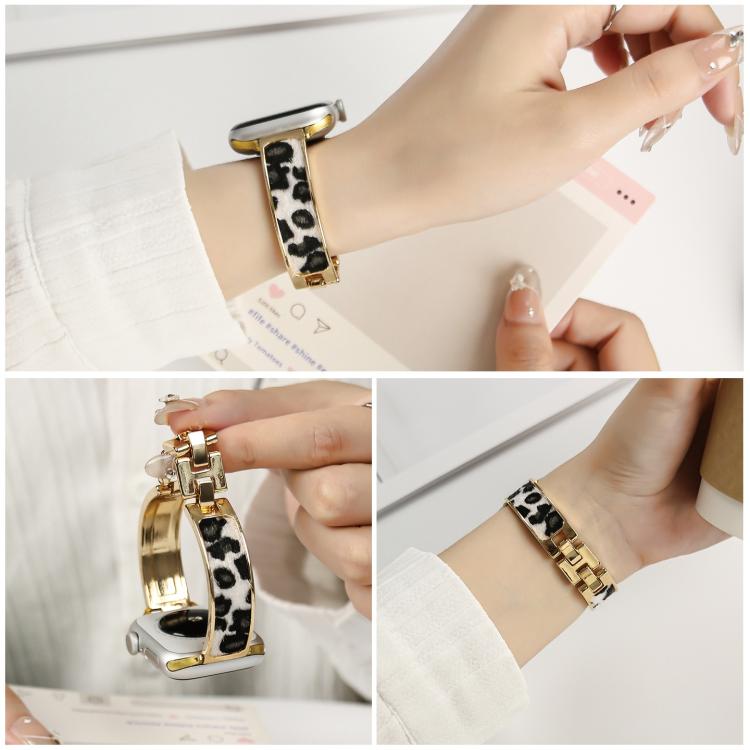 Leopard Print Bracelet Alloy Watch Band, For Apple Watch 46mm / 49mm / 45mm / 44mm, For Apple Watch 42mm / 41mm / 40mm / 38mm