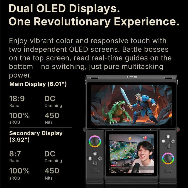 ONE-NETBOOK Sugar 1 Dual Screen Handheld Game Console, Android 14 Snapdragon G3 Gen3, 16GB+512GB