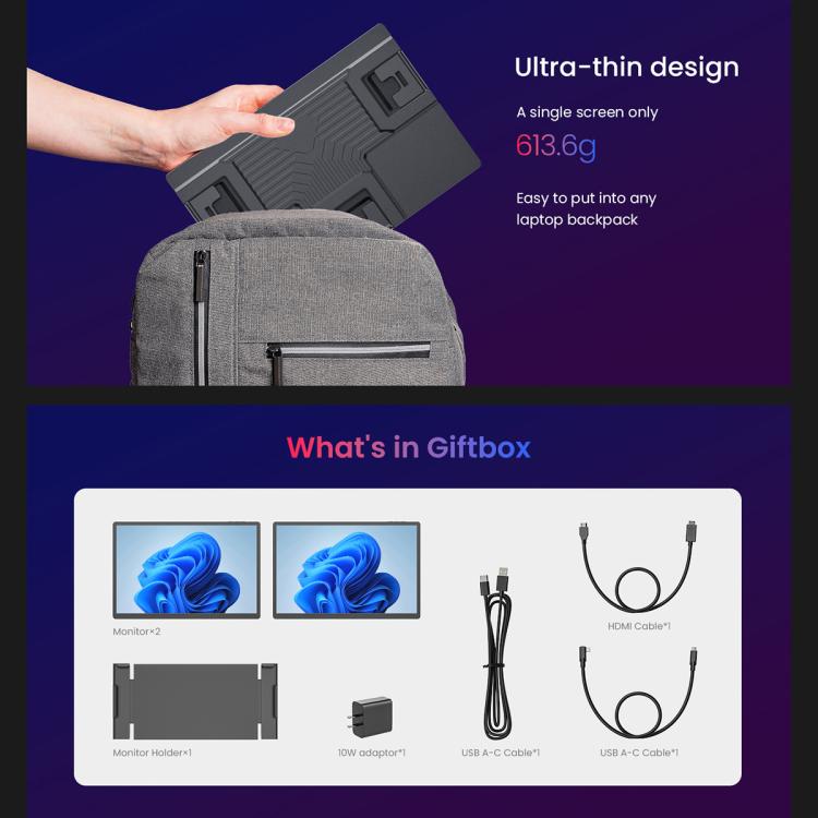 Leo 14 14 inch Expanded Display Dual Portable Monitor, US Plug, UK Plug, EU Plug