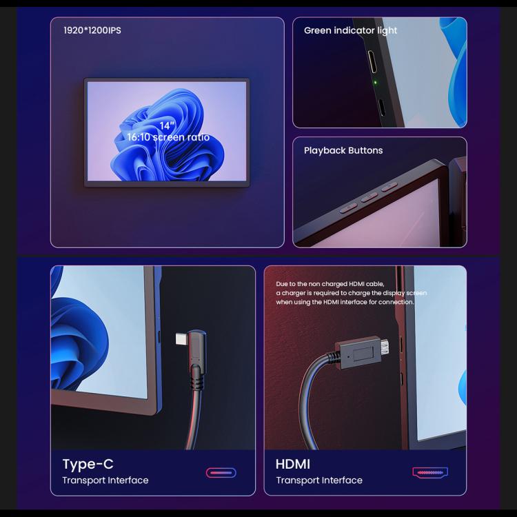 Leo 14 14 inch Expanded Display Dual Portable Monitor, US Plug, UK Plug, EU Plug